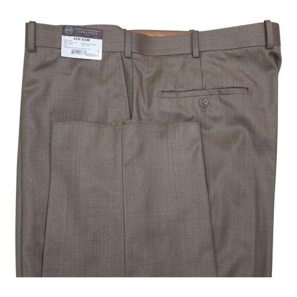 Caravelli Mens Tan Dress Pants 48R Not Hemmed Flat Front Designed In Italy - Picture 14 of 15